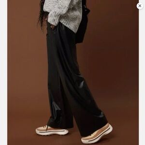 OFFLINE by Aerie Real Luxe Wide Leg Faux Vegan Leather Black Pant American Eagle